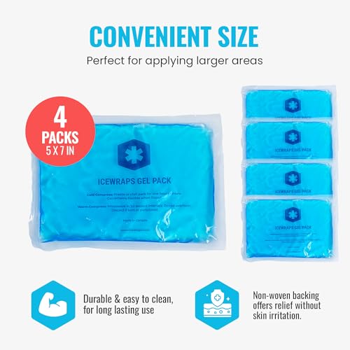 ICEWRAPS Reusable Ice Packs Compact 5 x 7 inches, Soft Cooling Pack 4 Pack | Hot or Cold Use, Puncture Resistant, Flexible Ice Pack for Everyday Comfort, Multipurpose Gel Design, FSA-HSA Eligible