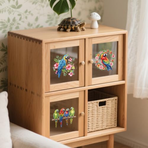 Peacoblue 18 Sheets Rub on Transfers for Crafts, Parrot with Flowers 3.6"x3.9" UV DTF Cup Wraps Waterproof Rub on Cold Transfers Stickers for Wood Glass Metal Cup Tumblers Mirrors Mugs Home Decor - style: Parrot with flowers