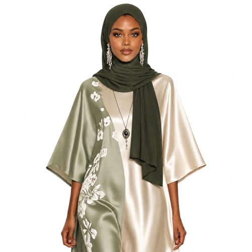 Instant Jersey Hijab for Women – Pre-Sewn Slip-On One-Piece, Soft Stretch, Opaque & Breathable - color: Olive Green
