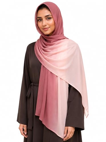 Gradient Dual Color Scarf，Elegant Ombre Headwraps Hijab, Modal Cotton Feel Lightweight Sunscreen Shawls for Women - color: 8#opink