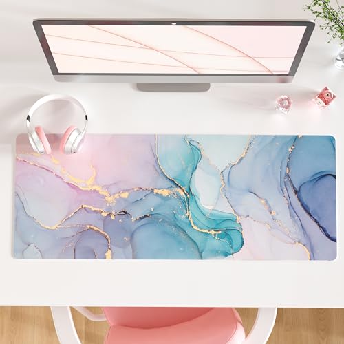 QiyI PU Leather Large Mouse Pad, 31.5" x 11.8", Blue Pink Fluid | Desk Décor Accessories, Extended Size, Waterproof & Easy to Clean, Smooth Surface, Non Slip Desk Organization - color: Blue Pink Fluid, size: 31.5" x 11.8"