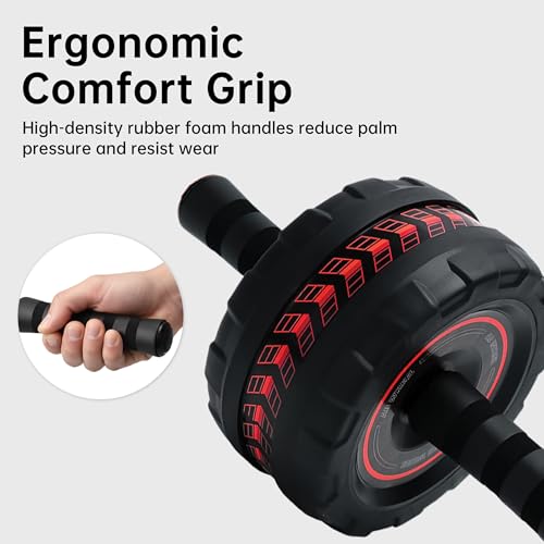 Ab Roller Wheel for Abs Workout - Core Strength Training Equipment for Home Gym with Knee Pad, Abdominal Exercise Wheel for Men and Women (Red)