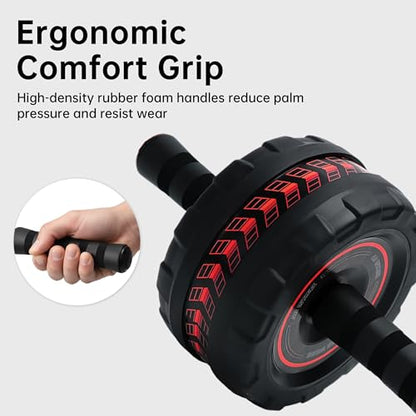 Ab Roller Wheel for Abs Workout - Core Strength Training Equipment for Home Gym with Knee Pad, Abdominal Exercise Wheel for Men and Women (Red)