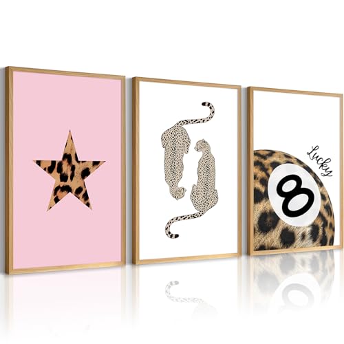 Leopard Wall Art Cheetah Canvas Prints Lucky 8 Ball Wall Decor Fashion Leopard Poster Aesthetic Pictures Trendy Cheetah Painting Preppy Artwork for Living Room Bedroom 12x16 Inch Unframed Set of 3 - color: 8 Ball Prints, size: 12"x16" Unframed