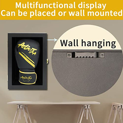 Boxing Glove Display Case Wall Mount Lockable Full Size pro UV Protected Clear Acrylic Holder Box for Baseball Boxing Signed Glove (Black - Single Glove) - color: Black - Single Glove