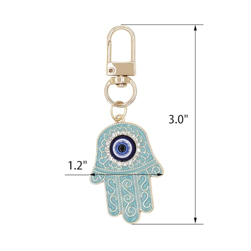 Evil Eye Keychain Hamsa Hand keychain Protection Charm for Men Women Car Key Ring Bag Purse Accessories - color: Gold Lake Blue
