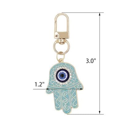 Evil Eye Keychain Hamsa Hand keychain Protection Charm for Men Women Car Key Ring Bag Purse Accessories - color: Gold Lake Blue