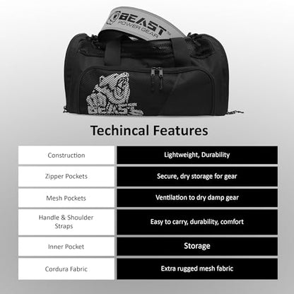 Gym Duffle Bag - Workout, Boxing, MMA, Sports Bag with Shoes Compartment and Adjustable Shoulder Strap for Men and Women (Black/White) - color: Black/White