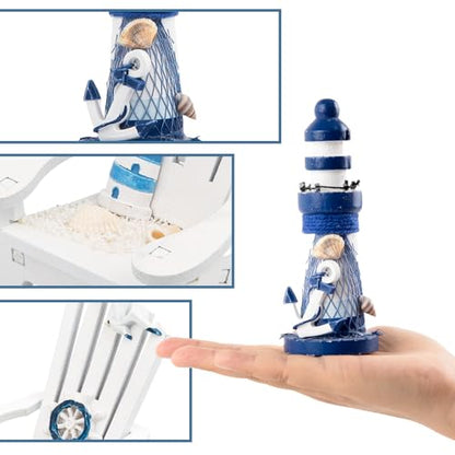 JQAQJU 4" Wooden Beach Chair Lighthouse Sailboat, 4pcs Mini Nautical Home Decoration & Beach Ocean Ornament for Summer Bathroom Bedroom Kitchen