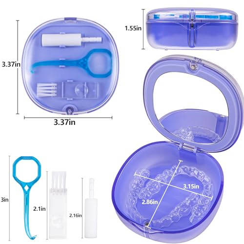 Double-layer Retainer Box Case Orthodontic Teeth Aligner Case with Mirror, Dental Night Mouth Guard Holder with Retainer Remover Tool, Chew and Brush - Secure Magnet Closure - Transparent Blue - color: Transparent Blue