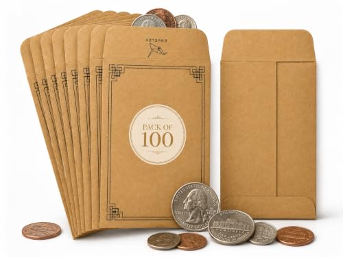 100 Pack #1 Small Coin Envelopes, 2¼"x3½" Brown Paper - color: Brown, size: Pack - 100, style: Coin Envelope
