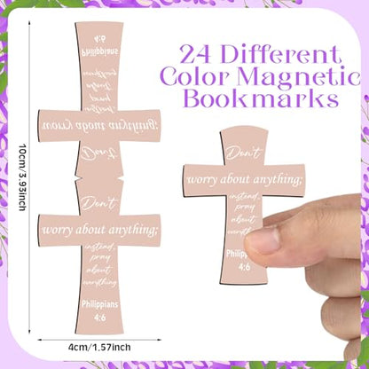 48 Pcs Magnetic Cross Bookmarks Bulk Church Gifts Christian Gifts for Women Bulk Christian Bookmarks Bible Verse Magnetic Page Clips for Women Christmas School Bible Study Group(Solid Color) - style: Solid Color