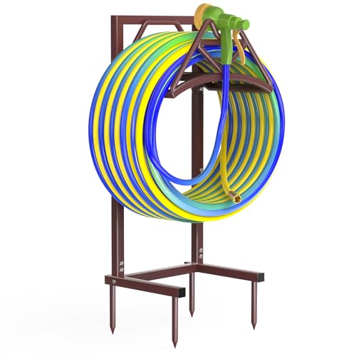 Qatsrin Garden Hose Holder Holds 160ft, Detachable Water Hose Reel, Bronze | Heavy Duty Hose Hanger Reel, Freestanding Hose Stand Rack for Outside Yard Lawn Farm - color: Bronze