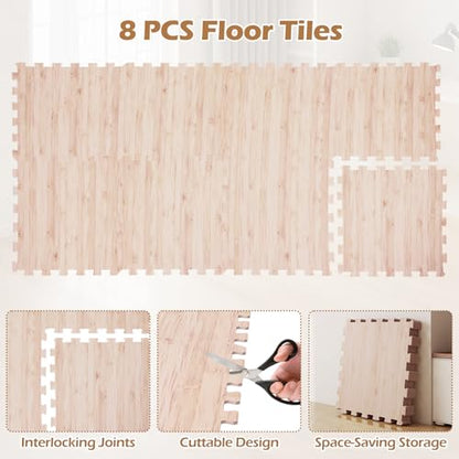 Giantex Wood Grain Floor Tiles Foam Mat, 24 PCS EVA Foam Puzzle Mats, 20'' x 20'' Interlocking Exercise Mat, Floor Padding for Furniture, Living Room, Bedroom, Gym, Home Office, Basement, Light Oak - size: 63 sq. ft. (24 pcs)