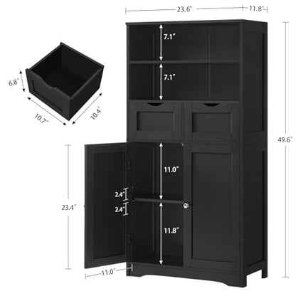 Iwell Tall Storage Cabinet, Black Storage Cabinet & Adjustable Shelves, Bathroom Cabinet for Living Room, Dining Room, Entryway, Black - color: Black, 2 Drawers