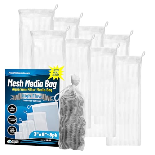 Aquatic Experts High Flow Filter Media Bag - Durable Filter Bags for Fish Tank, Secure Aquarium Media Bag with Drawstring, Media Bags for Aquarium and Pond, High Flow (White), 3” x 8” - 8 Pack - size: 3” x 8” – 8 pack