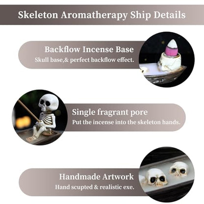 Halloween Incense Burner, backflow Incense Burner,Skeleton Ship Incense Holder,Hand-Carved Decorations,Cool Room Decorations, Awesome and Ideal Gifts, Brown (1pack, 8.5inch) - size: 8.5 inches