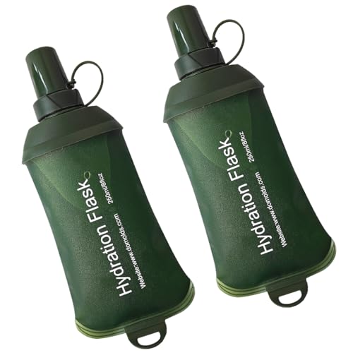 WILDREEDS 250ml Soft Flask, TPU Collapsible Soft Water Bottle for Hydration Pack, Running Vest, Folding Water Bottle for Hiking Cycling Climbing-2Pcs, Green - color: 2pcs, 250ml Green