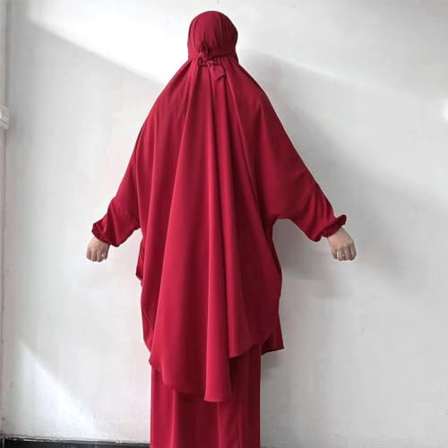 ODIZLI Two Pieces Jilbab and Dress for Muslim Women Long Khimar and Skirt Available for Prayer - color: Wine Red