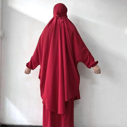 ODIZLI Two Pieces Jilbab and Dress for Muslim Women Long Khimar and Skirt Available for Prayer - color: Wine Red