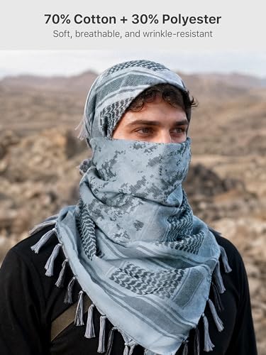 FREE SOLDIER Scarf Military Shemagh Tactical Desert Keffiyeh Head Neck Scarf Arab Wrap with Tassel for Men Women - color: Camo Blue