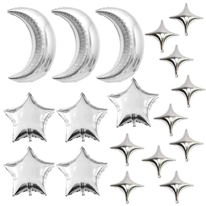 Moon Star Shape Foil Balloons Set Large Moon Aluminum Foil Balloons for Baby Shower Birthday Wedding Graduation Anniversary Party Decorations