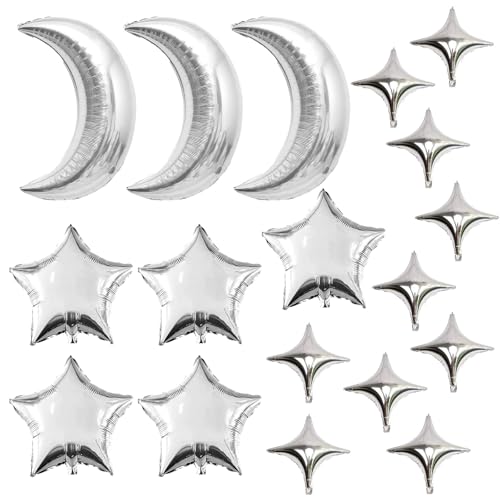 Moon Star Shape Foil Balloons Set Large Moon Aluminum Foil Balloons for Baby Shower Birthday Wedding Graduation Anniversary Party Decorations