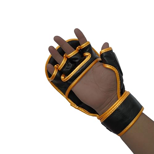 MMA Gloves Sparring - Hybrid Open Palm Punching Bag Gloves - Wrist Support Martial Arts Mitts- Boxing Gloves Men & Women Ideal for Grappling, Muay Thai and Kickboxing - color: Black