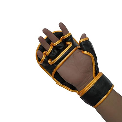 MMA Gloves Sparring - Hybrid Open Palm Punching Bag Gloves - Wrist Support Martial Arts Mitts- Boxing Gloves Men & Women Ideal for Grappling, Muay Thai and Kickboxing - color: Black