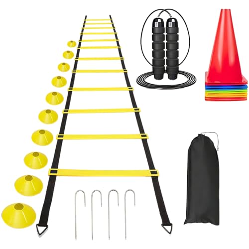 Agility Ladder Training Set, 12 Rung Speed Ladder 19.7 ft (6 Meters), with Soccer Cones 10 pcs & Carry Bag, Equipment for Soccer Training, Speed, Agility, Coordination Drills