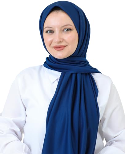 Prien Hijab For Women Muslim Lightweight Scarf Head Scarves For Girls Islamic Long Headscarf Chiffon Shawl Prayer Set Ramadan - color: Navy Blue