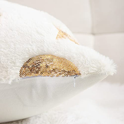 Holibeat White Moon Star Sequins Pillow Covers Ramadan Fur Cushion Covers 18x18 inch DecorationThrow Pillow Cases (Pack of 2) - color: White Moon Star