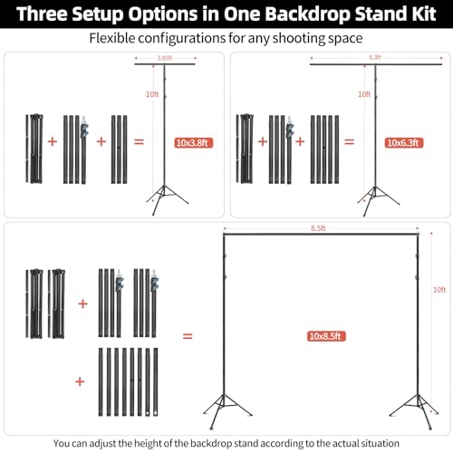 Hemmotop Adjustable Backdrop Stand 10x8.5ft Heavy Duty - size: 10x8.5ft
