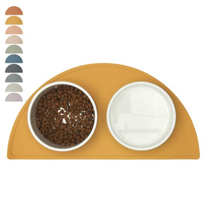 Should We Go? Waterproof Silicone Dog Food Mat – Medium Size Non-Slip Pet Bowl Mat, Raised Edge Design, Easy-to-Clean Pet Food Placemat for Dog & Cat Bowls, 21" Across x 10.5" Deep - Honey - color: Honey, size: Medium