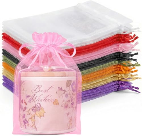 Crweety 100Pcs Large Organza Bags 6x9, Small Mesh Gift Bags Drawstring - color: Multicolor