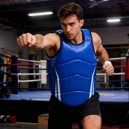 Chest Protector for Karate, Taekwondo, Boxing, Padded Rib Shield for Muay Thai, MMA, PU Leather Guard for Training, Men & Women