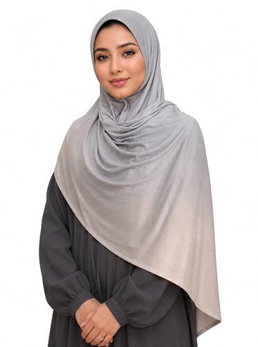 Premium Stretch Cotton Gradient Scarf for Women, Soft Jersey Wrap Shawl, Lightweight Ombre Hijab for Everyday Wear - color: Mctlo2537-grey