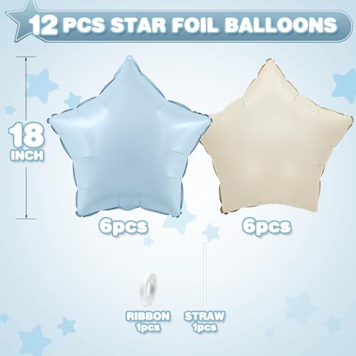 Blue White Star Foil Balloons,12Pcs 18Inch Star Shaped Balloons - color: Baby Blue White