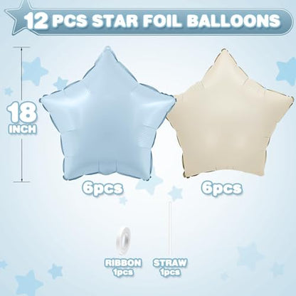 Blue White Star Foil Balloons,12Pcs 18Inch Star Shaped Balloons - color: Baby Blue White
