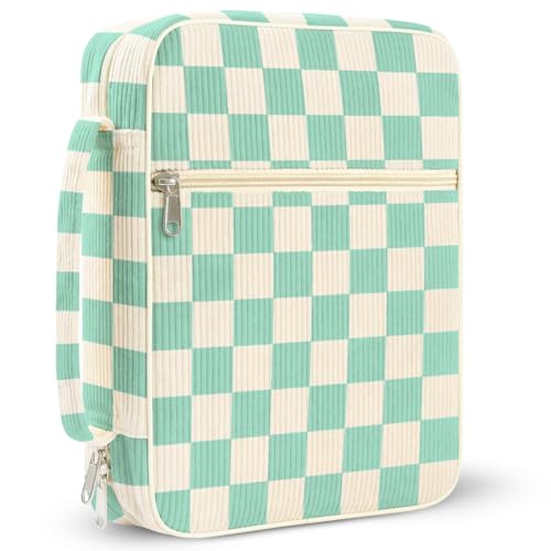 WOBAGMEN Bible Cover Case for Women,Cordoury Bible Cover with Handle,Green Checkered Bible Book Cover,Carrying Case Bible Protective Christian Gift(Green Plaid, M) - color: Green Plaid, size: M