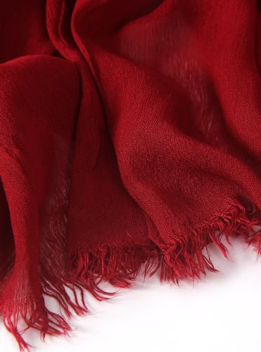 Cotton Linen Plain Hijab Scarf For Women,Muslim Viscose Crinkle Edge With Fringe,Summer Beach Wrap Headwraps Shawl - color: 42#red