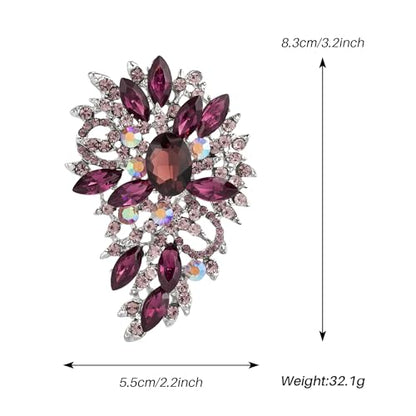 SELOVO Women's Rhinestone Crystal Wedding Flower Leaf Sparkle Brooch Pin - color: Purple