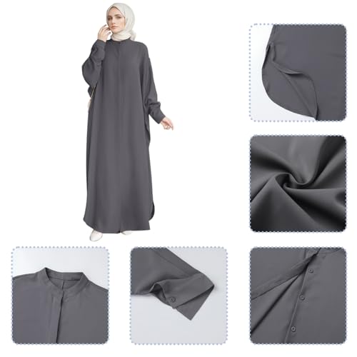 FYMNSI Abayas for Women Muslim Dress Modest Maxi Robe Abaya Kaftan Dresses Eid Prayer Clothes Arabian Islamic Dubai Outfit - color: Dark Gray