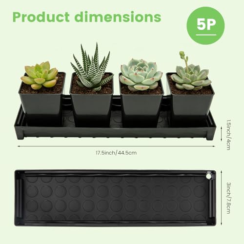 5 Pack Plastic Window Sill Saucer, Rectangular Windowsill Plant Pot Trays with Removable Drainage Hole, Thick Plant Saucer Tray for 2.8 inch Flower Seedling Pots (17.5"x3"x1.5") - size: 17.5"x3"x1.5"