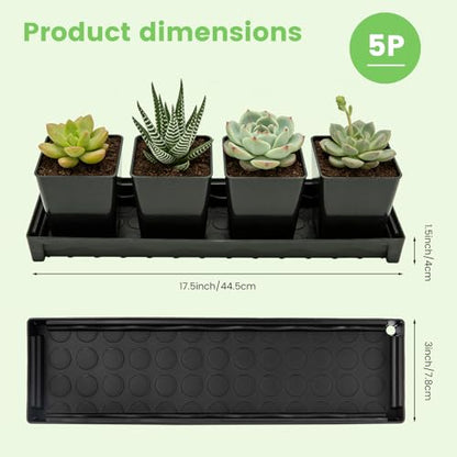 5 Pack Plastic Window Sill Saucer, Rectangular Windowsill Plant Pot Trays with Removable Drainage Hole, Thick Plant Saucer Tray for 2.8 inch Flower Seedling Pots (17.5"x3"x1.5") - size: 17.5"x3"x1.5"