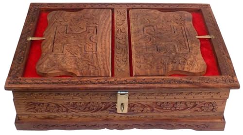 Traditional Handcrafted Wooden Rehal Complete Carving Design Box | Rosewood Holy Book Stand Box for Gita Ved Guru Granth Sahib, Quran, Ramayan, and Bible (Brown)