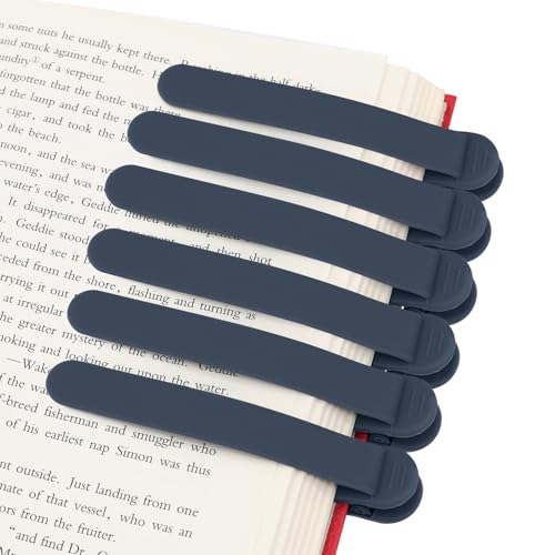 SMUK 6pcs Automatic Bookmarks for Reading Lovers, Unique Silicone Book Mark for Women & Men, Creative Book Clip Page Markers Reading Accessories Gifts - color: 6 Navy Blue