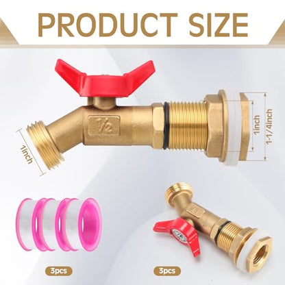 JaGely 3 Sets Brass Rain Barrel Spigot Kit with Heavy Duty Bulkhead Fitting Quarter Turn Ball Valve Rain Barrel Faucet for Aquariums, Water Tanks, Tubs, Pools(Red) - color: Red