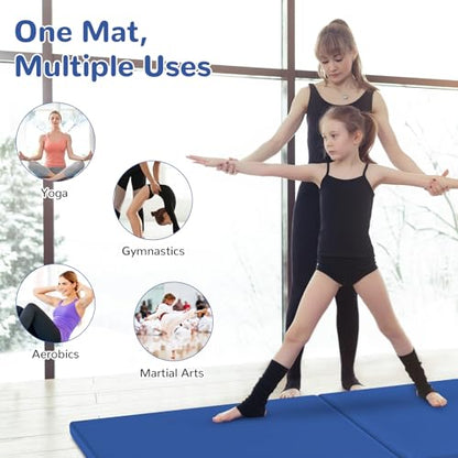 GYMAX Exercise Mat, 2 FT x 6 FT Bi-Fold with Carry Handles, Thick Home Workout Floor Mat for Gymnastics, Tumbling, Yoga, MMA, Wrestling