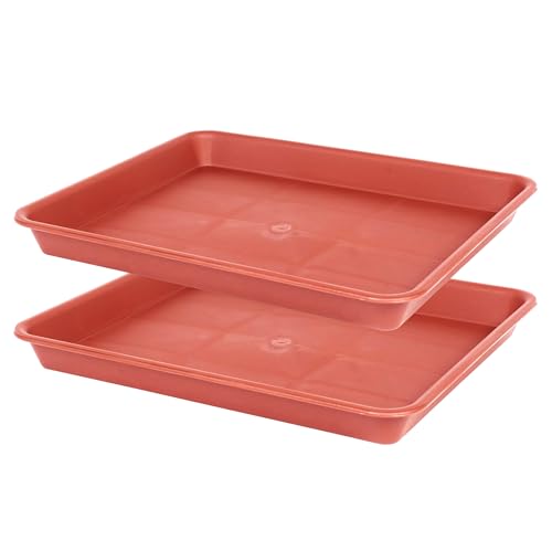 VUWEZ Plant Saucer Growing Tray, Seed Starter Tray Rectangular, Heavy Sturdy Plastic Planter Saucers Drainage Trays, Plant Drip Trays for Pots, Seed Starter Growing Pots (11 x 9 inch, 2 Pack) - color: Terracotta, size: 11'' x 9'' x 1.2'' (2 pack)